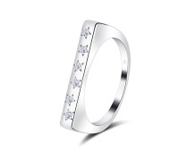 Six Stars on Plain CZ Stone Silver Ring NSR-4046